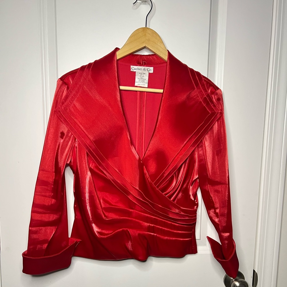 Cachet &Co Formal Red Cocktail Blouse EUC Sz 8